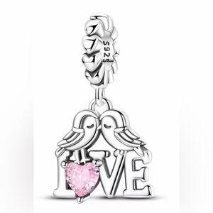 Silver & Pink “Love” Birds Dangle Charm